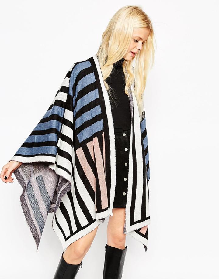 Asos Color Blocked Wrap Cape - Multi
