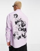 Asos Design Cowboy Bebop 90s Oversized Shirt In Lilac With Anime Back Print-purple