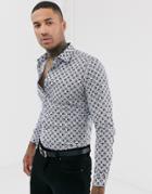 Devils Advocate Tile Print Slim Fit Shirt - Navy