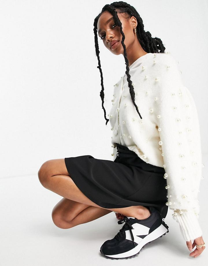 & Other Stories Cardigan With Faux Pearl Detail In Off White