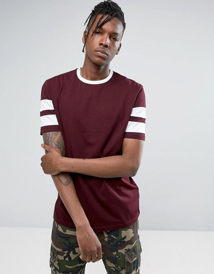 Asos Relaxed T-shirt With Contrast Stripe Sleeve - Multi