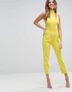 Asos Jumpsuit With Cut Out Detail And High Neck - Yellow