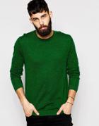 Asos Crew Neck Sweater In Cotton - Green Nep