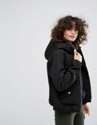 Dr Denim Hooded Zip Through Jacket With Exaggerated Pocket - Black