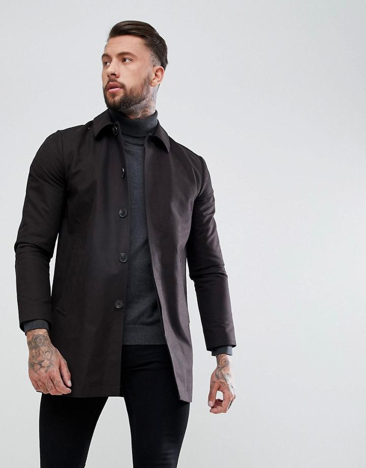 Asos Shower Resistant Single Breasted Trench In Black - Black