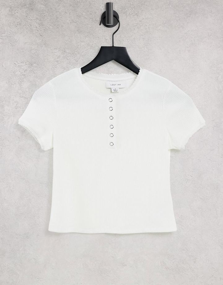 Lost Ink Slim Fit Ribbed T-shirt In White