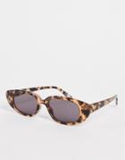 Asos Design Recycled Frame Slim Cat Eye Sunglasses In Tort-brown