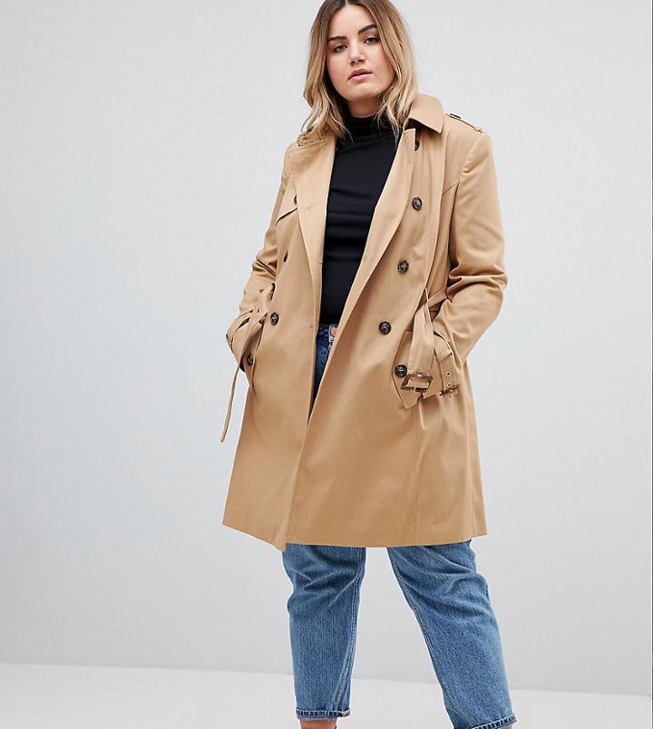 Asos Design Curve Classic Trench Coat - Stone