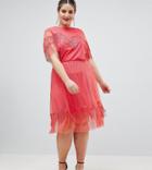 Asos Design Curve Lace Tea Dress With Fringing - Red