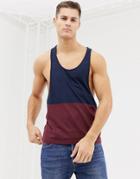 Asos Design Extreme Racer Back Tank With Contrast Yoke In Burgundy-red
