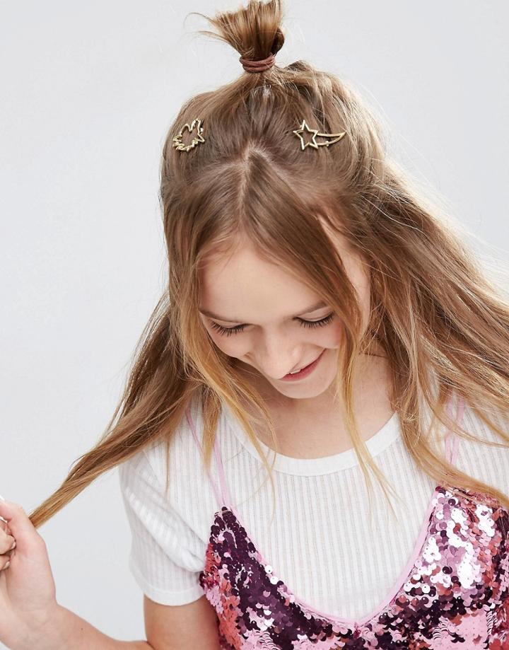 Asos Pack Of 2 Unicorn & Star Hair Clips - Gold