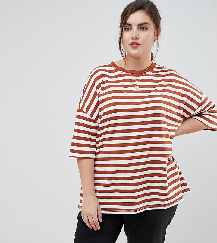 Asos Design Curve T-shirt In Super Oversized Fit In Chunky Stripe - Multi