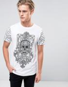Brave Soul Skull Front And Sleeve Print T-shirt - White