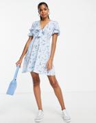 Influence Front Tie Dress In Blue Ditsy Floral