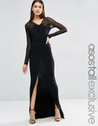 Asos Tall Maxi Dress With Mesh Insert - Black