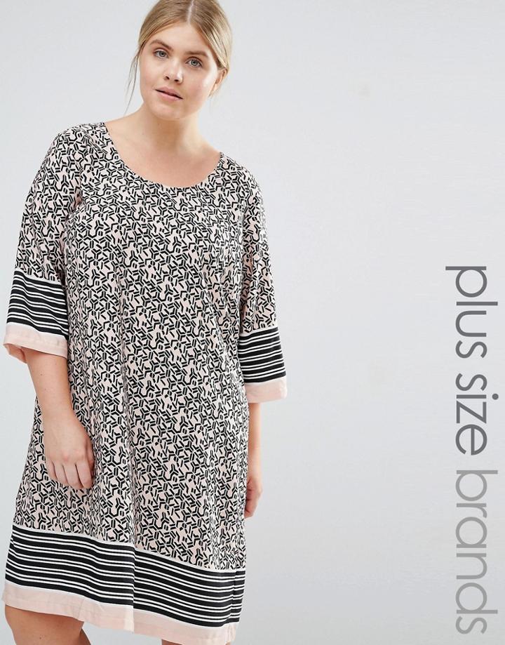 Junarose Printed Shift With Stripe Color Block Hem - Multi