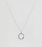 Asos Design Sterling Silver Faux Moonstone Engraved Hoop Pendant Necklace - Silver