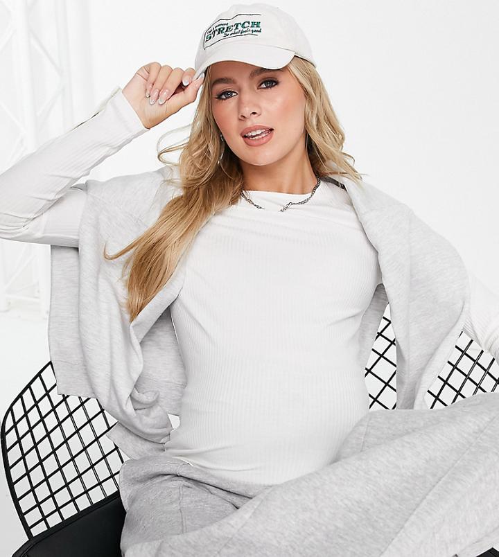 Asos Design Maternity Long Sleeve Top With Snap Cuffs In White
