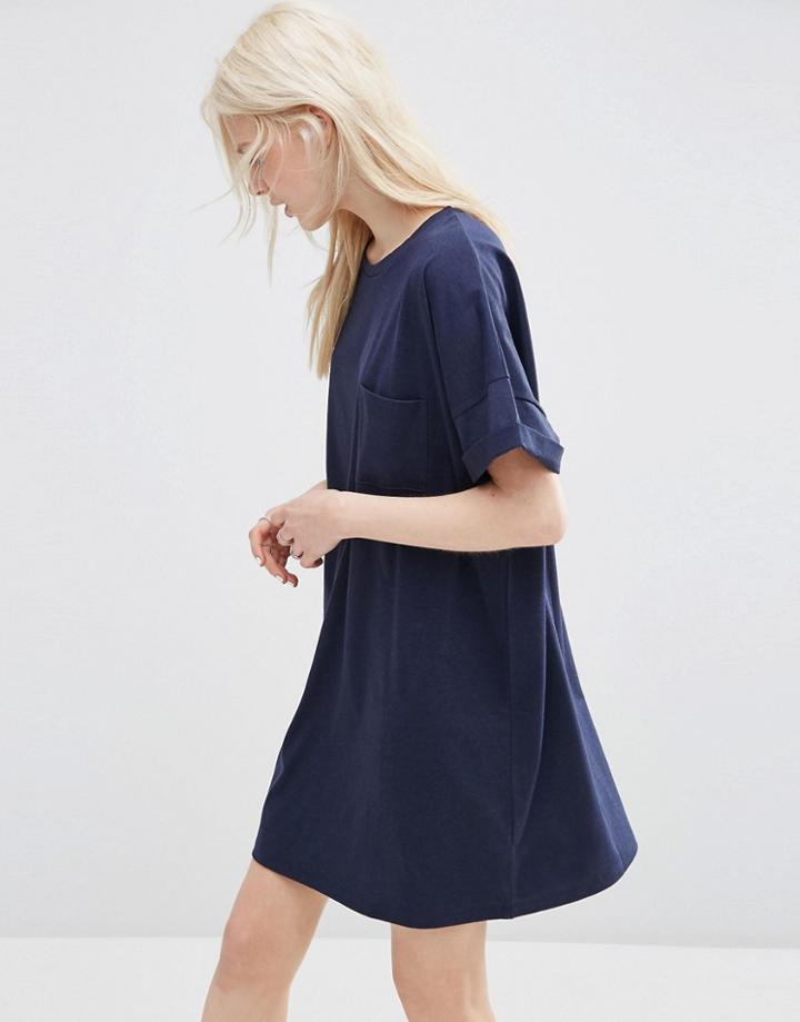 Asos Casual Oversize T-shirt Dress With Pocket - Navy