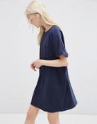 Asos Casual Oversize T-shirt Dress With Pocket - Navy