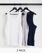 Threadbare 3 Pack Tank Tops In Navy White & Gray-multi