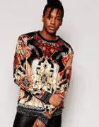 Jaded London Velvet Sweatshirt With All Over Tapestry Print - Black