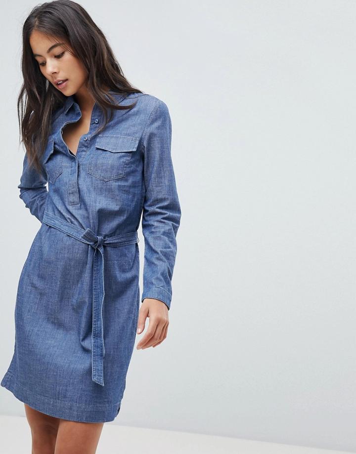 Oasis Tie Waist Denim Shirt Dress - Blue