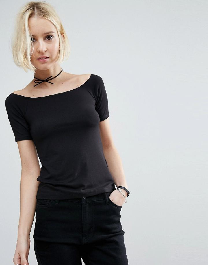 Asos Off Shoulder Top With Short Sleeve - Black