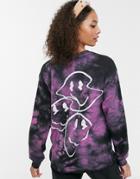 Asos Design Long Sleeve T-shirt In Grunge Tie Dye Wiith Face Motif-multi