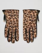 Barney's Originals Real Leather And Leopard Print Texture Gloves - Black