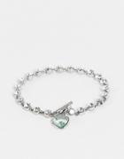 Asos Design Festival Beaded Bracelet With Crystals And Heart Pendant In Silver Tone