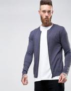 Asos Knitted Cotton Bomber In Muscle Fit - Navy