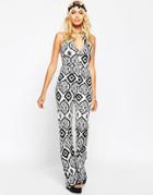 Asos Jumpsuit With Metal Necklace - Mono Print