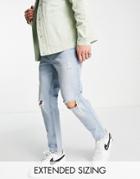 Asos Design Classic Rigid Jeans In Light Wash With Knee Rips-blue