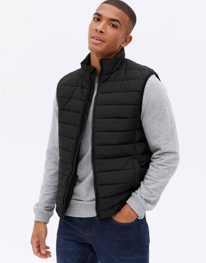 New Look Funnel Neck Puffer Vest In Black