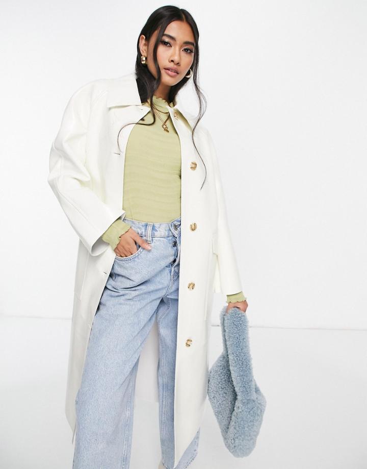Topshop Vinyl Trench Coat In White
