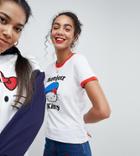 Hello Kitty X Asos Ringer T-shirt With Bonjour Print - White