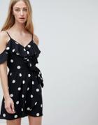 Brave Soul Polka Dress With Cold Shoulder - Black