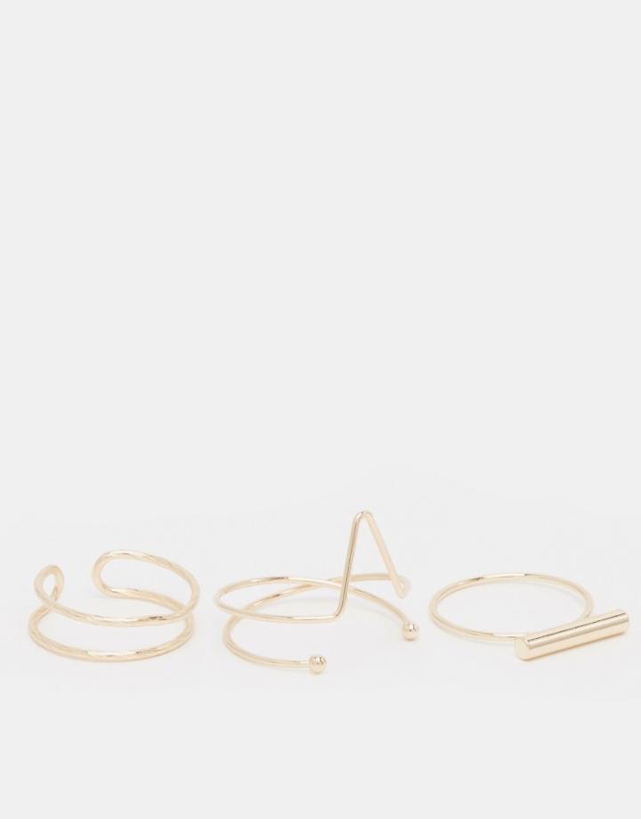 Asos Ditsy Geometric Ring Pack In Gold - Gold