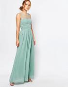 Little Mistress Gathered Maxi Dress With Diamante Trim - Sage Green