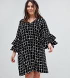 Lovedrobe Print Swing Dress With Layered Frill Sleeves. - Multi