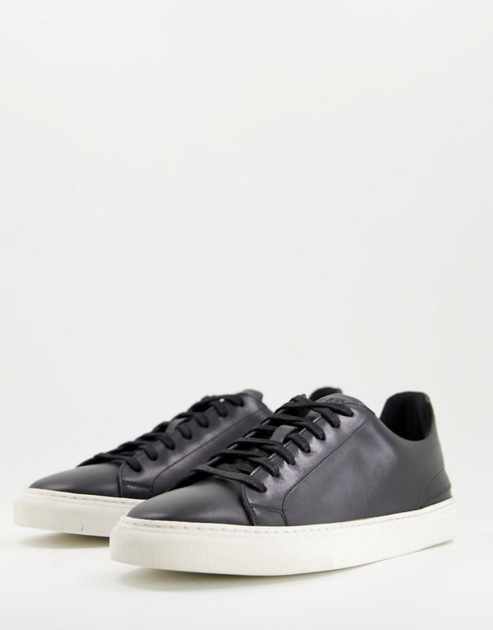 Walk London Graduate Cupsole Sneakers In Black Leather