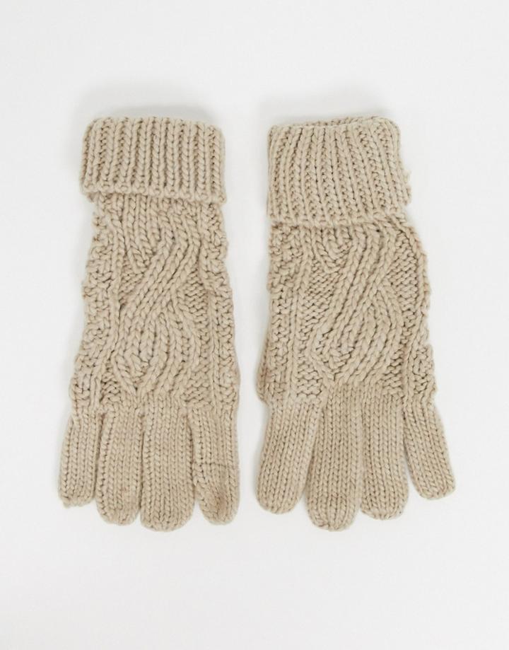 Boardmans Cable Knitted Glove With Turn Up Cuff In Yellow