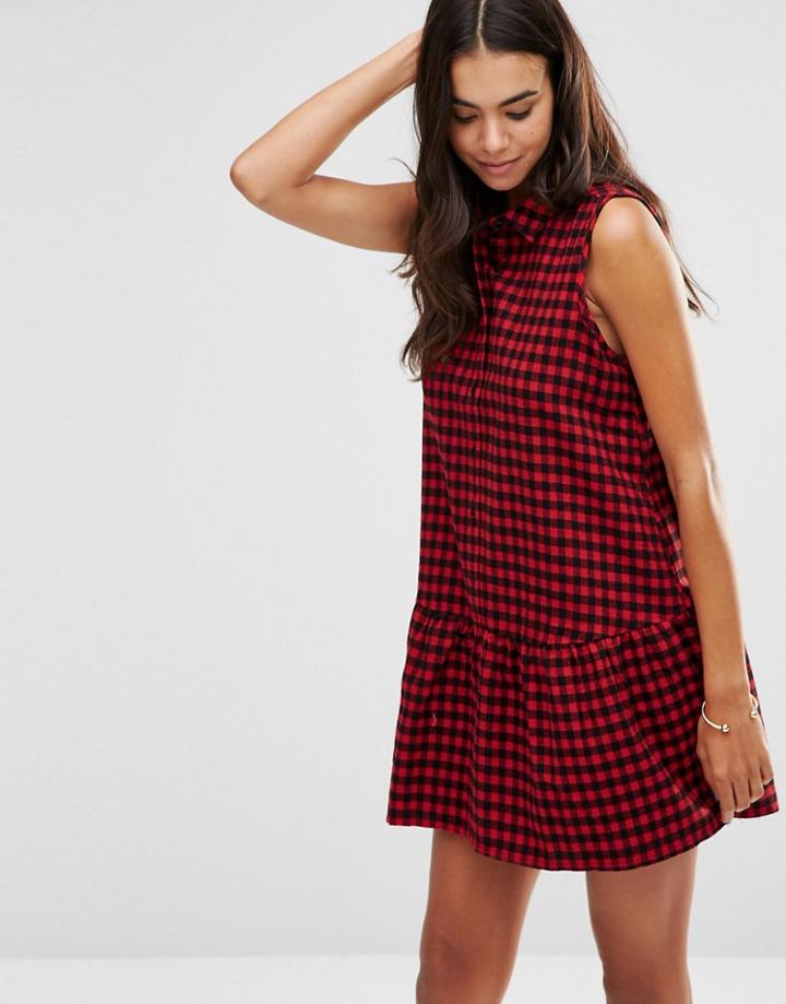 Unique 21 Drop Waist Gingham Dress - Red Gingham