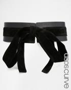 Asos Curve Wide Pu Belt With Faux Suede Tie Detail - Black