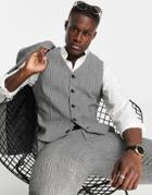Asos Design Wedding Super Skinny Wool Mix Suit Vest In Monochrome Puppytooth-black