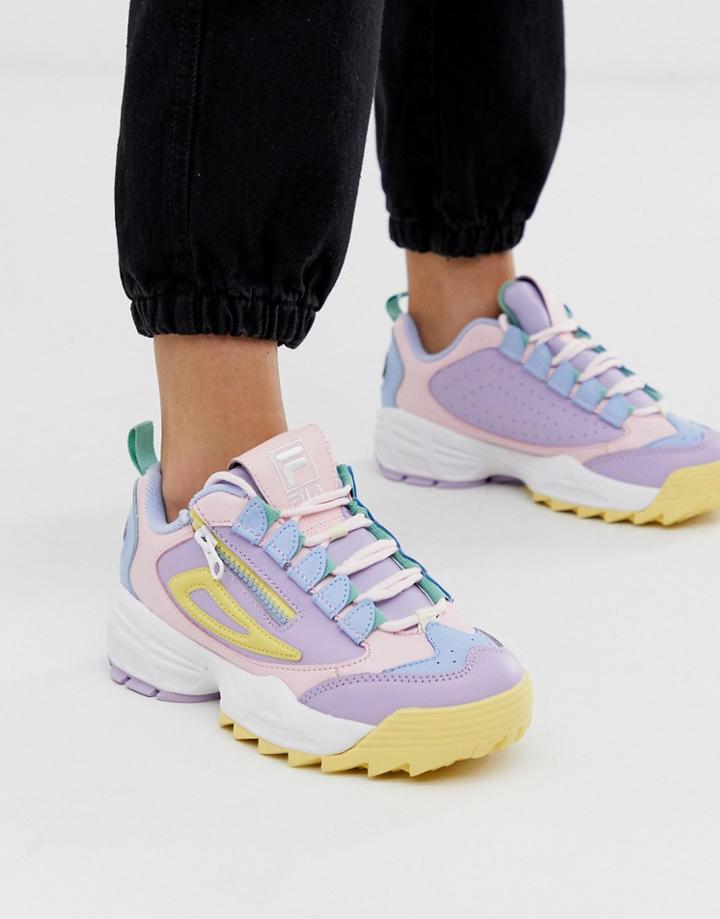 Fila Pink Lilac And Yellow Disruptor 3 Zip Sneakers - Black