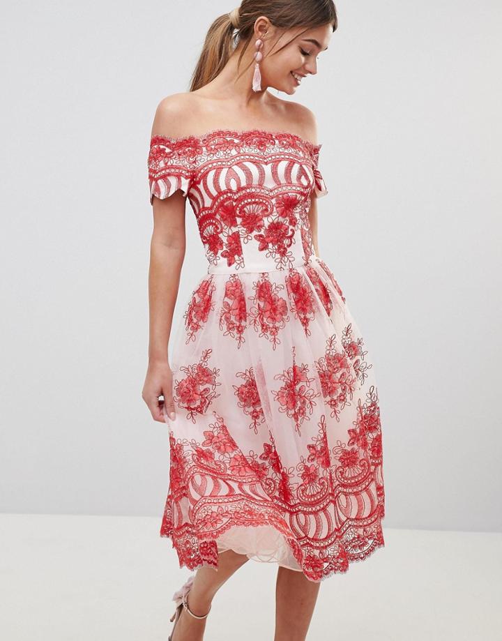 Chi Chi London Premium Lace Dress With Placement Embroidery - Multi
