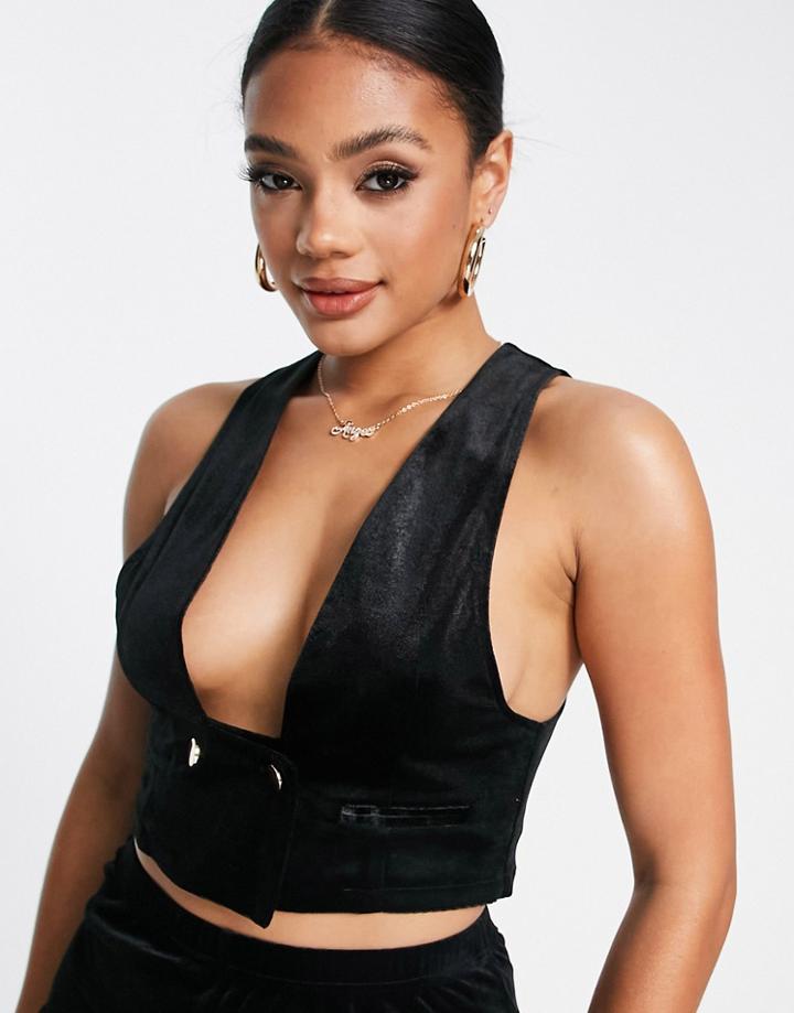 Asos Design Velvet Plunge Suit Vest In Black