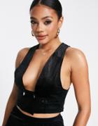 Asos Design Velvet Plunge Suit Vest In Black
